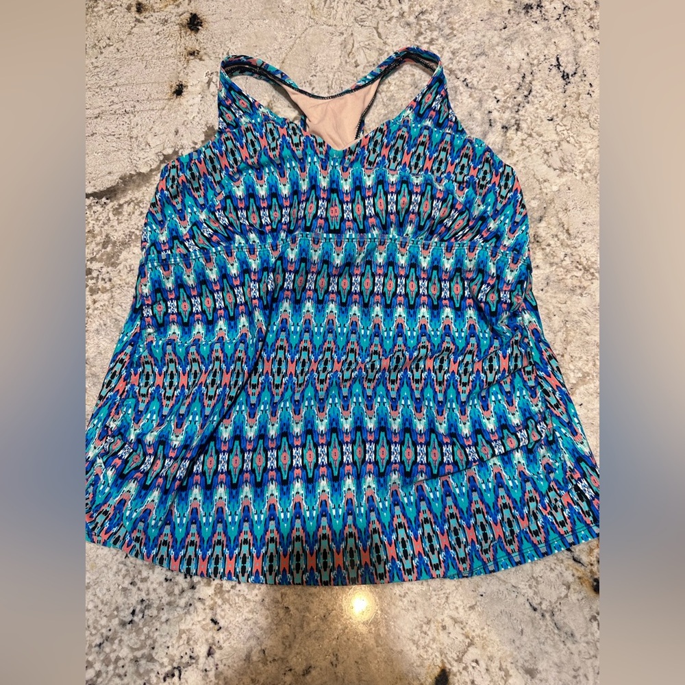 Ava & Viv Blue Graphic Swim Top Size 16